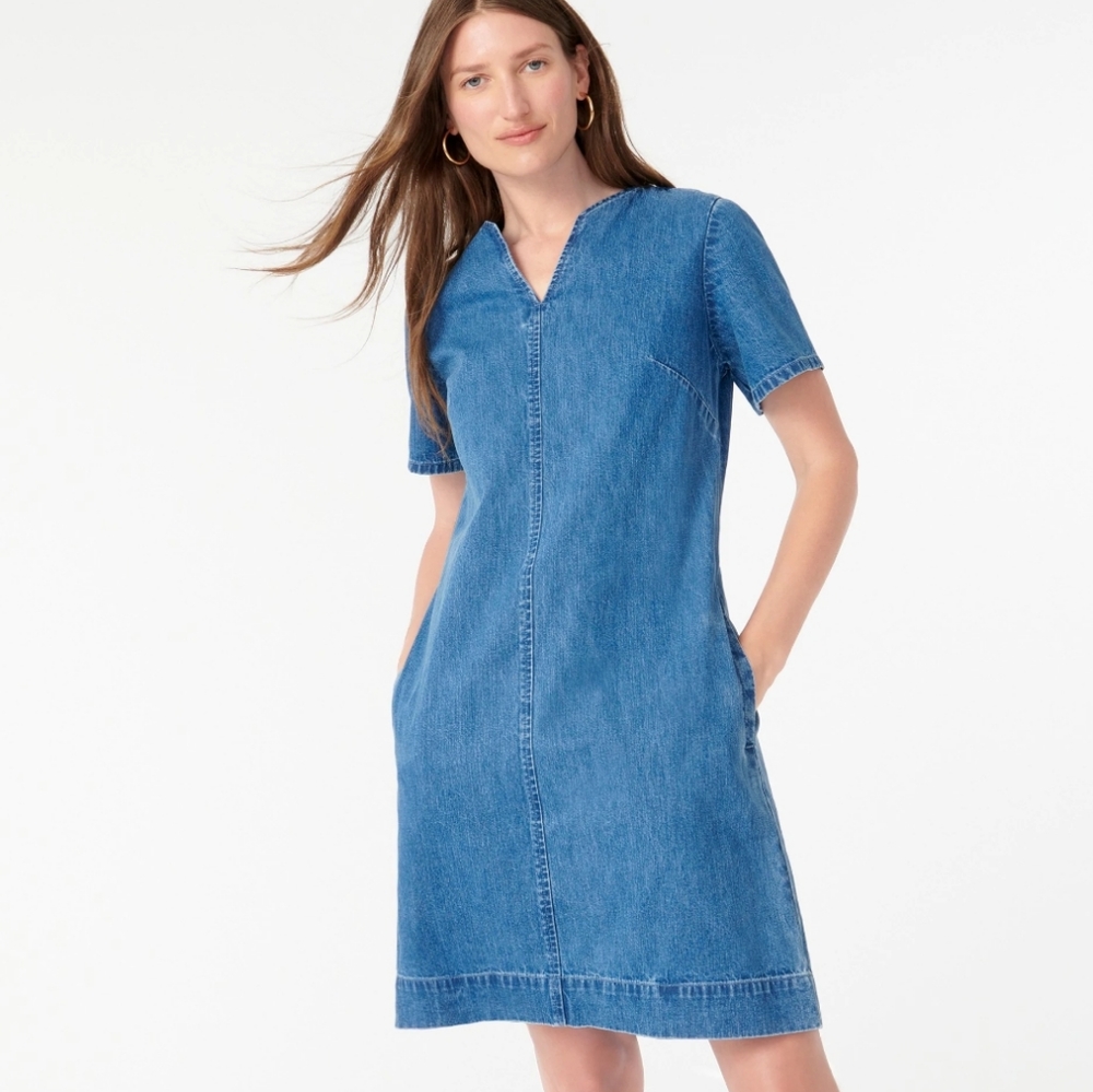 J.Crew Denim V-neck Dresswith Pockets NWT